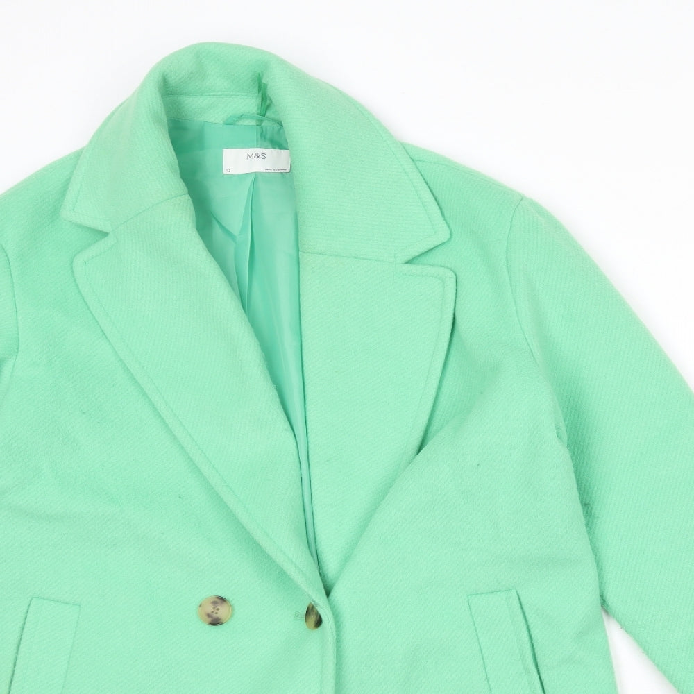 Marks and Spencer Womens Green Overcoat Coat Size 12 Button