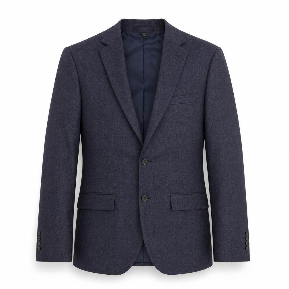 Front view of Marks & Spencer men’s blue polyester jacket suit jacket, size 36, regular