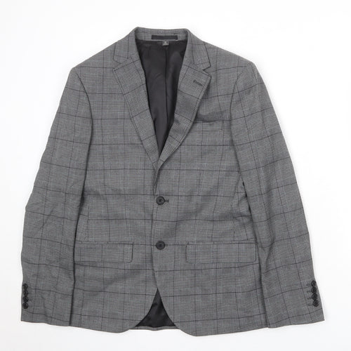 Marks and Spencer Mens Grey Plaid Polyester Jacket Suit Jacket Size 36 Regular
