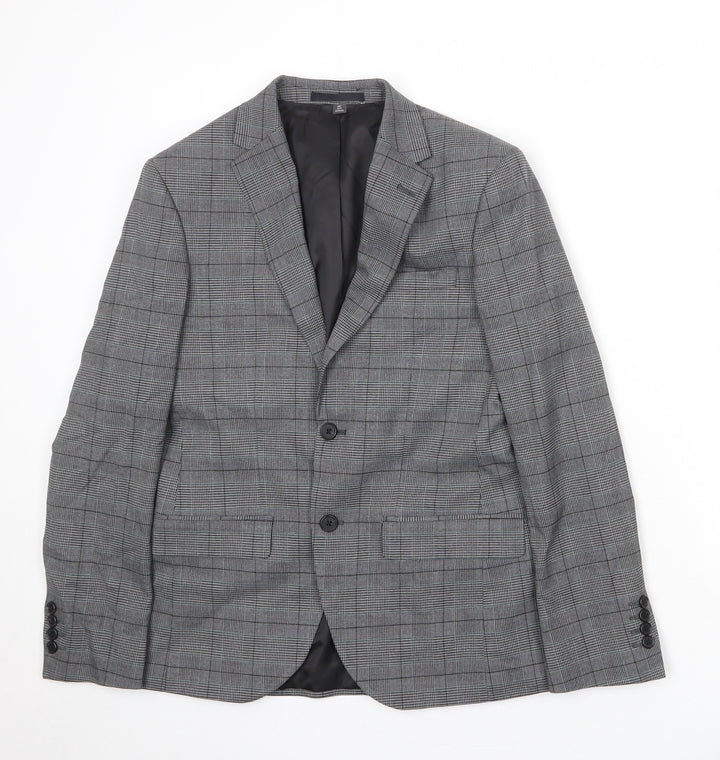 Marks and Spencer Mens Grey Plaid Polyester Jacket Suit Jacket Size 36 Regular