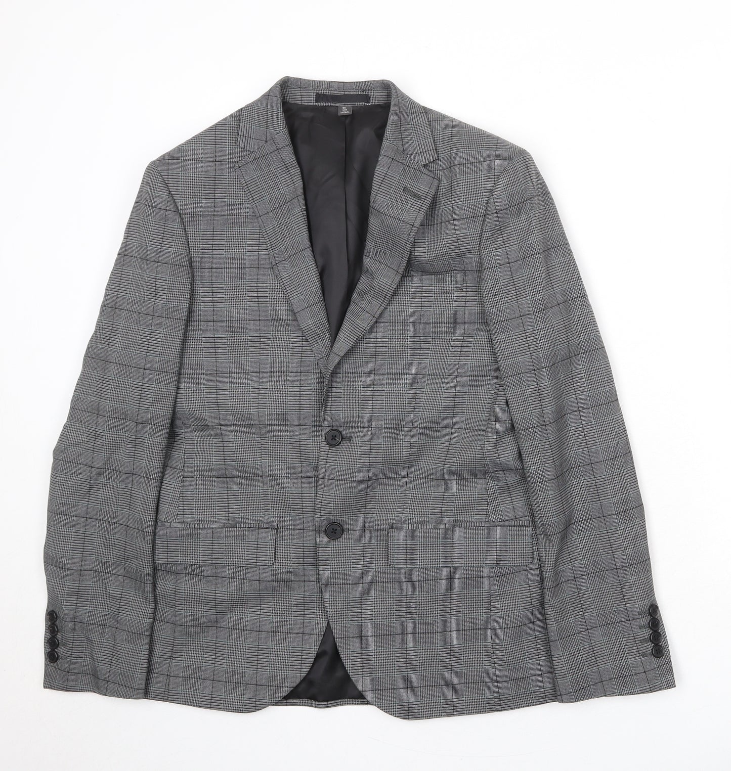 Marks and Spencer Mens Grey Plaid Polyester Jacket Suit Jacket Size 36 Regular