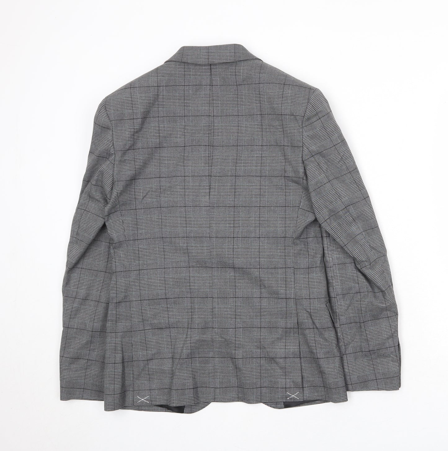 Marks and Spencer Mens Grey Plaid Polyester Jacket Suit Jacket Size 36 Regular