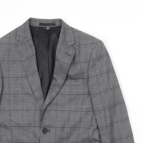 Marks and Spencer Mens Grey Plaid Polyester Jacket Suit Jacket Size 36 Regular