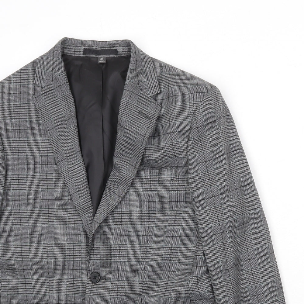 Marks and Spencer Mens Grey Plaid Polyester Jacket Suit Jacket Size 36 Regular