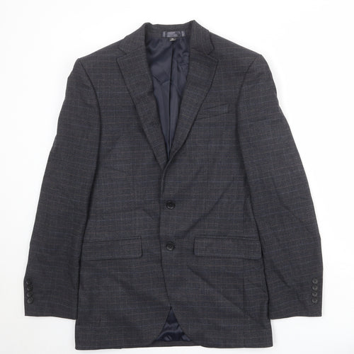Marks and Spencer Mens Blue Plaid Polyester Jacket Suit Jacket Size 36 Regular
