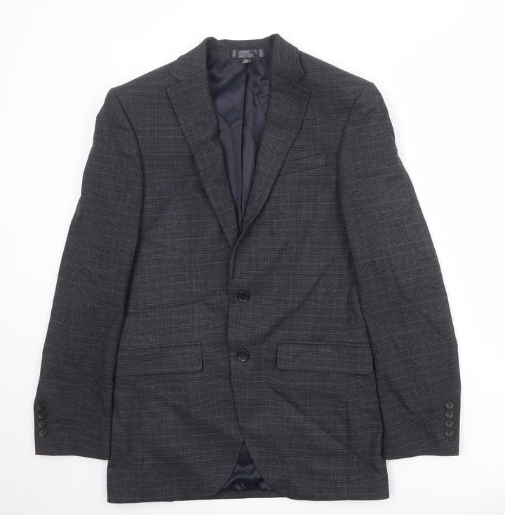 Marks and Spencer Mens Blue Plaid Polyester Jacket Suit Jacket Size 36 Regular