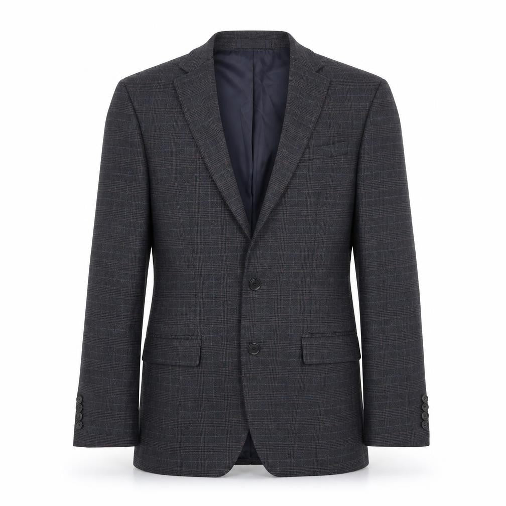 Front view of Marks & Spencer men’s blue plaid polyester jacket suit jacket, size 36, regular
