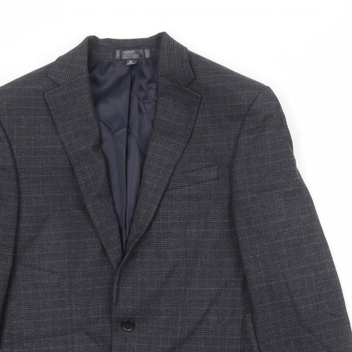 Marks and Spencer Mens Blue Plaid Polyester Jacket Suit Jacket Size 36 Regular