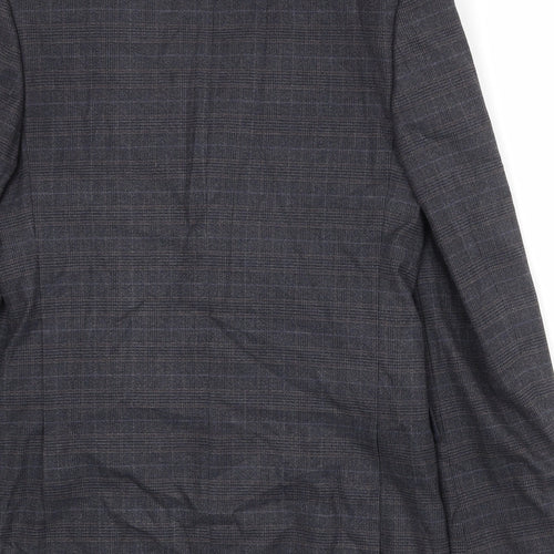 Marks and Spencer Mens Blue Plaid Polyester Jacket Suit Jacket Size 36 Regular