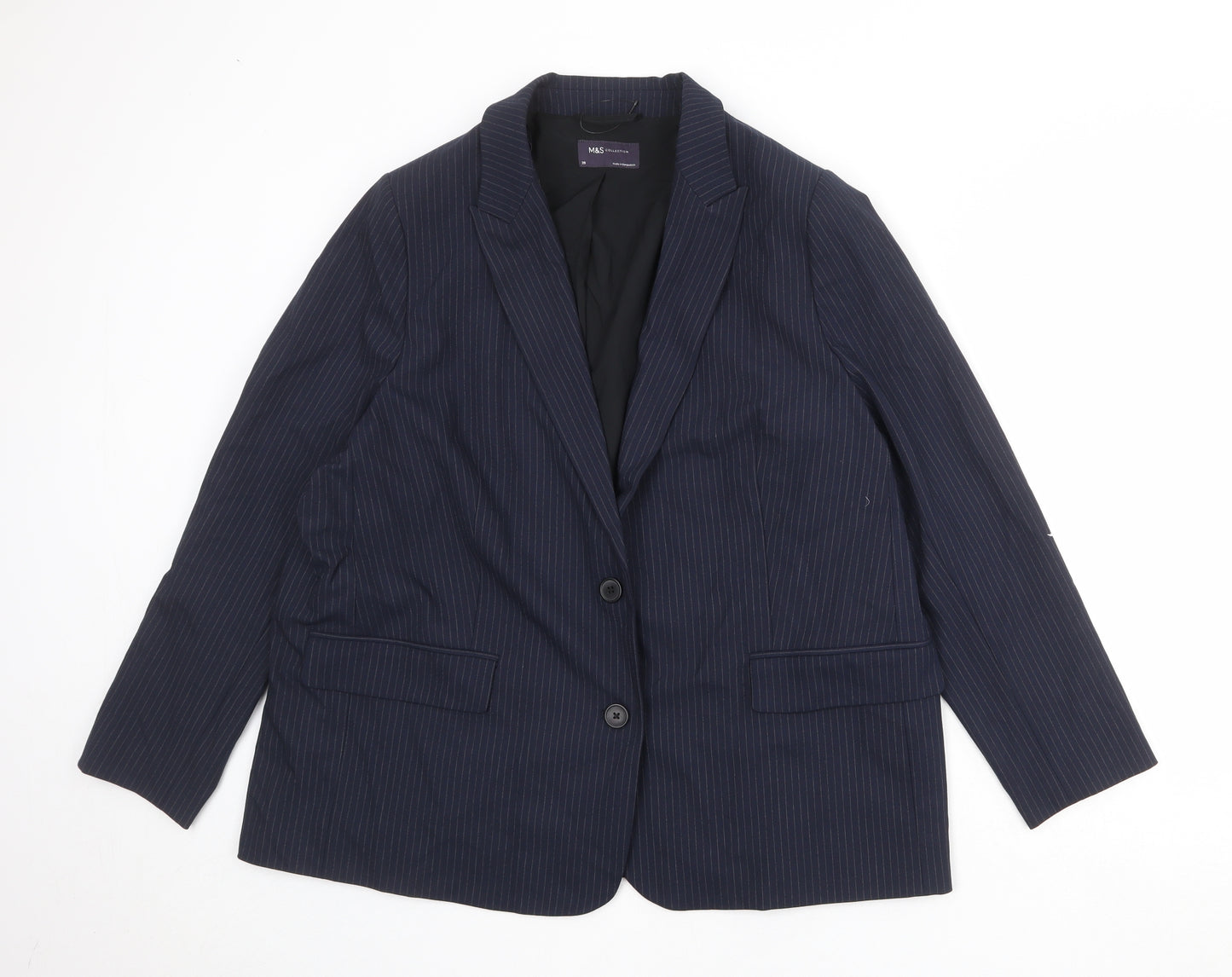 Marks and Spencer Womens Blue Pinstripe Polyester Jacket Suit Jacket Size 20