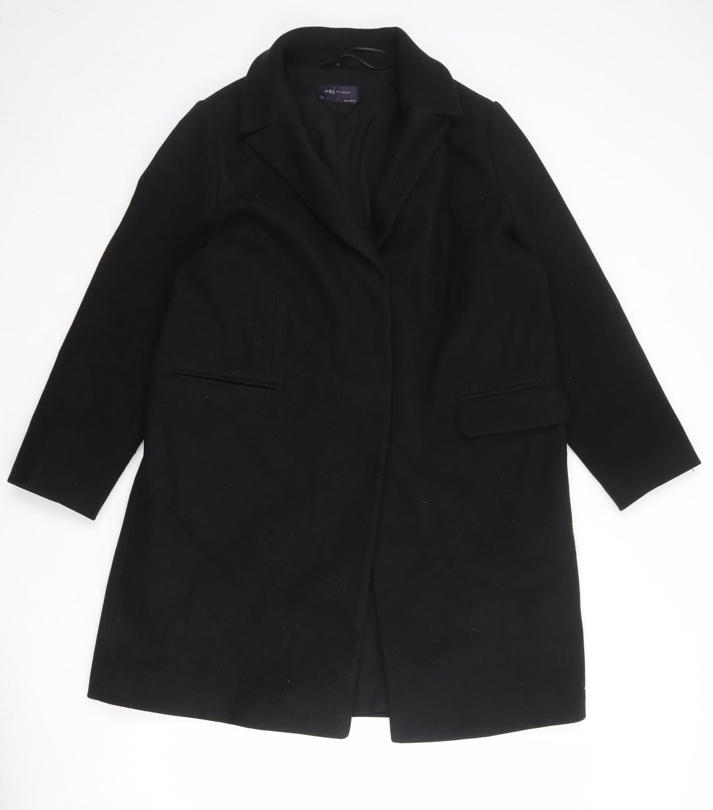Marks and Spencer Womens Black Overcoat Jacket Size 18 Snap