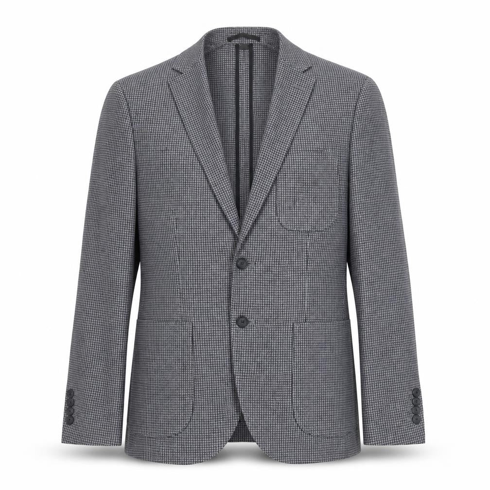 Front view of Marks & Spencer men’s grey geometric polyester jacket blazer, size 38, regular