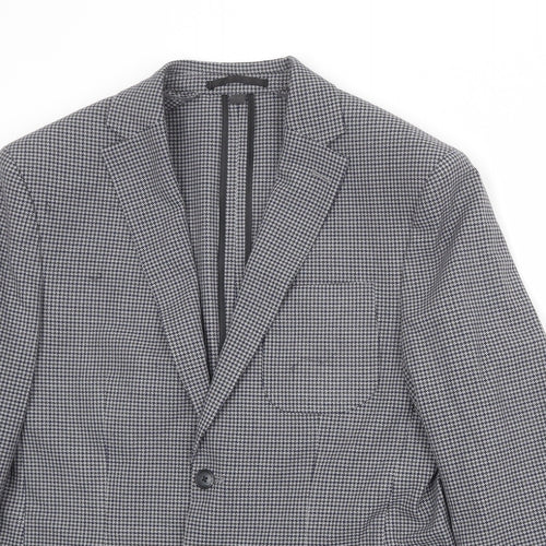Marks and Spencer Mens Grey Geometric Polyester Jacket Blazer Size 38 Regular