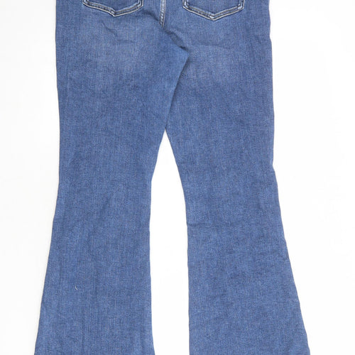 NEXT Womens Blue Cotton Flared Jeans Size 14 Regular Zip