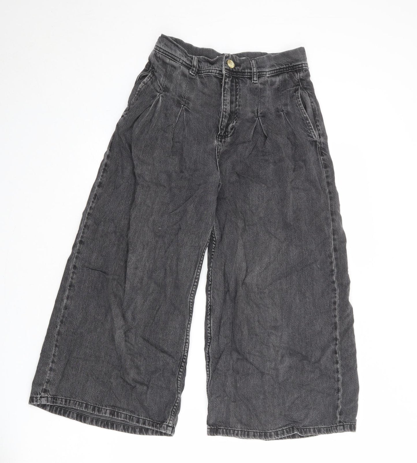 Topshop Womens Grey Cotton Wide-Leg Jeans Size 26 in Regular Zip