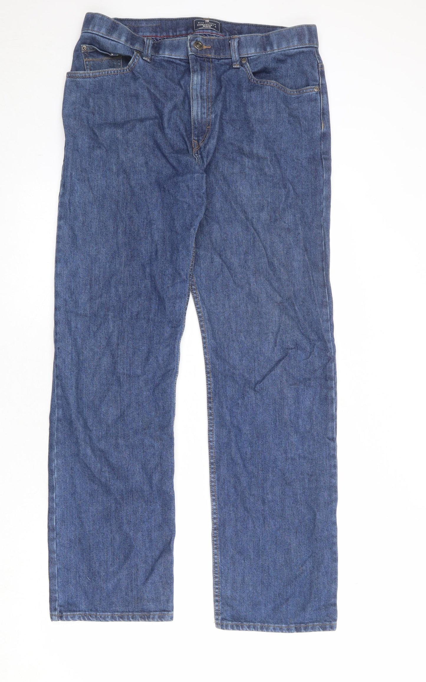 Blue Harbour Mens Blue Cotton Straight Jeans Size 34 in Regular Zip
