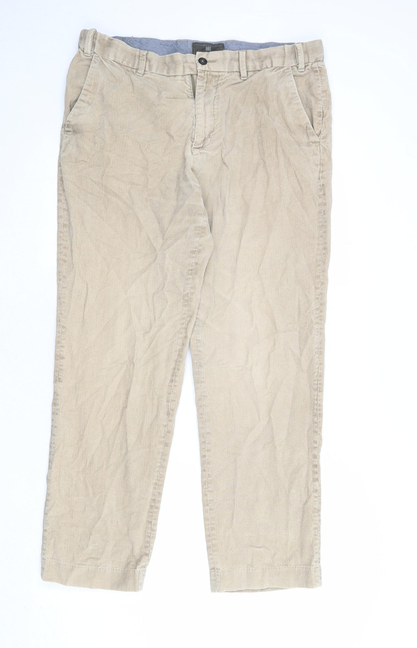 Marks and Spencer Mens Beige Cotton Chino Trousers Size 36 in Regular Zip