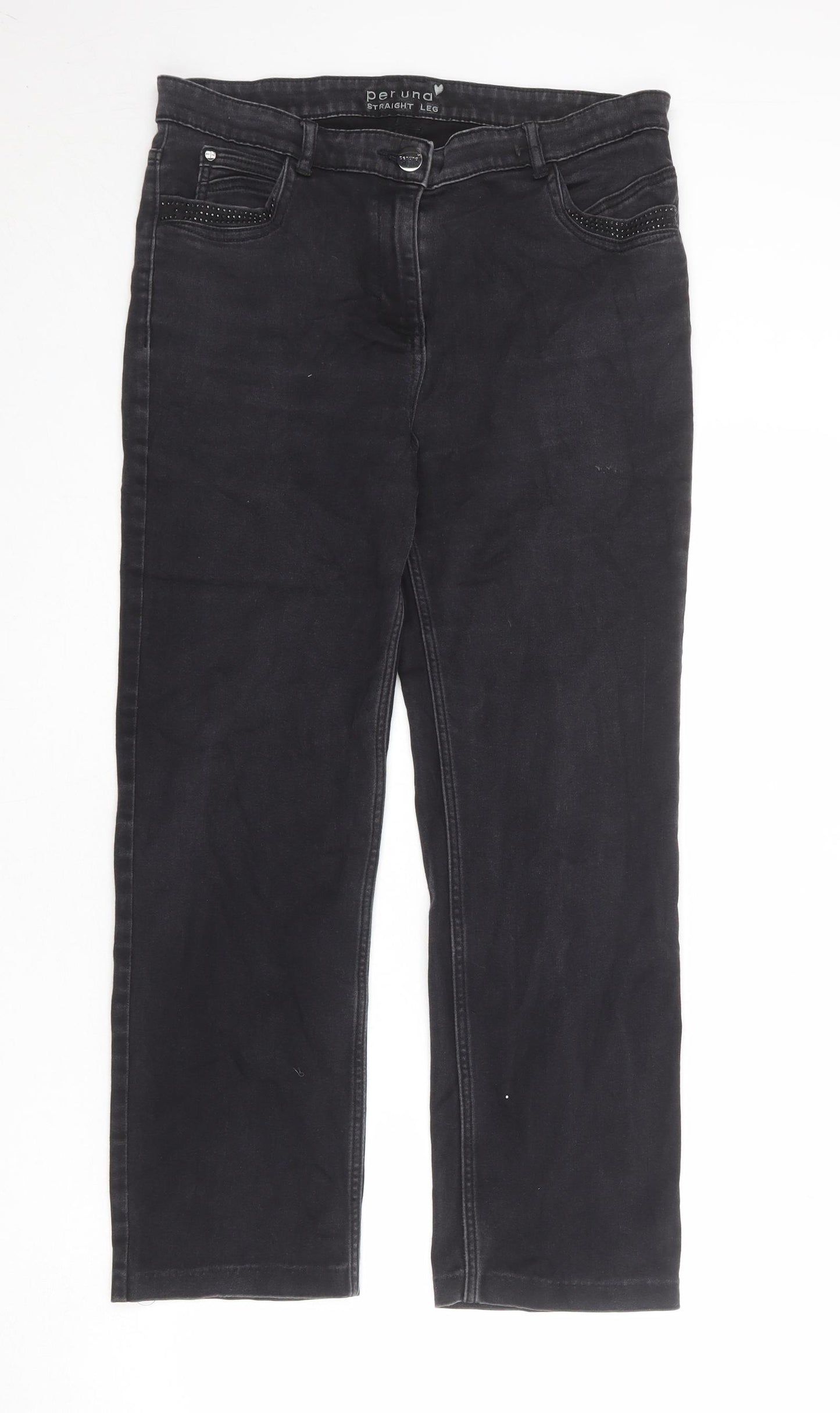 Per Una Womens Black Cotton Straight Jeans Size 14 Regular Zip