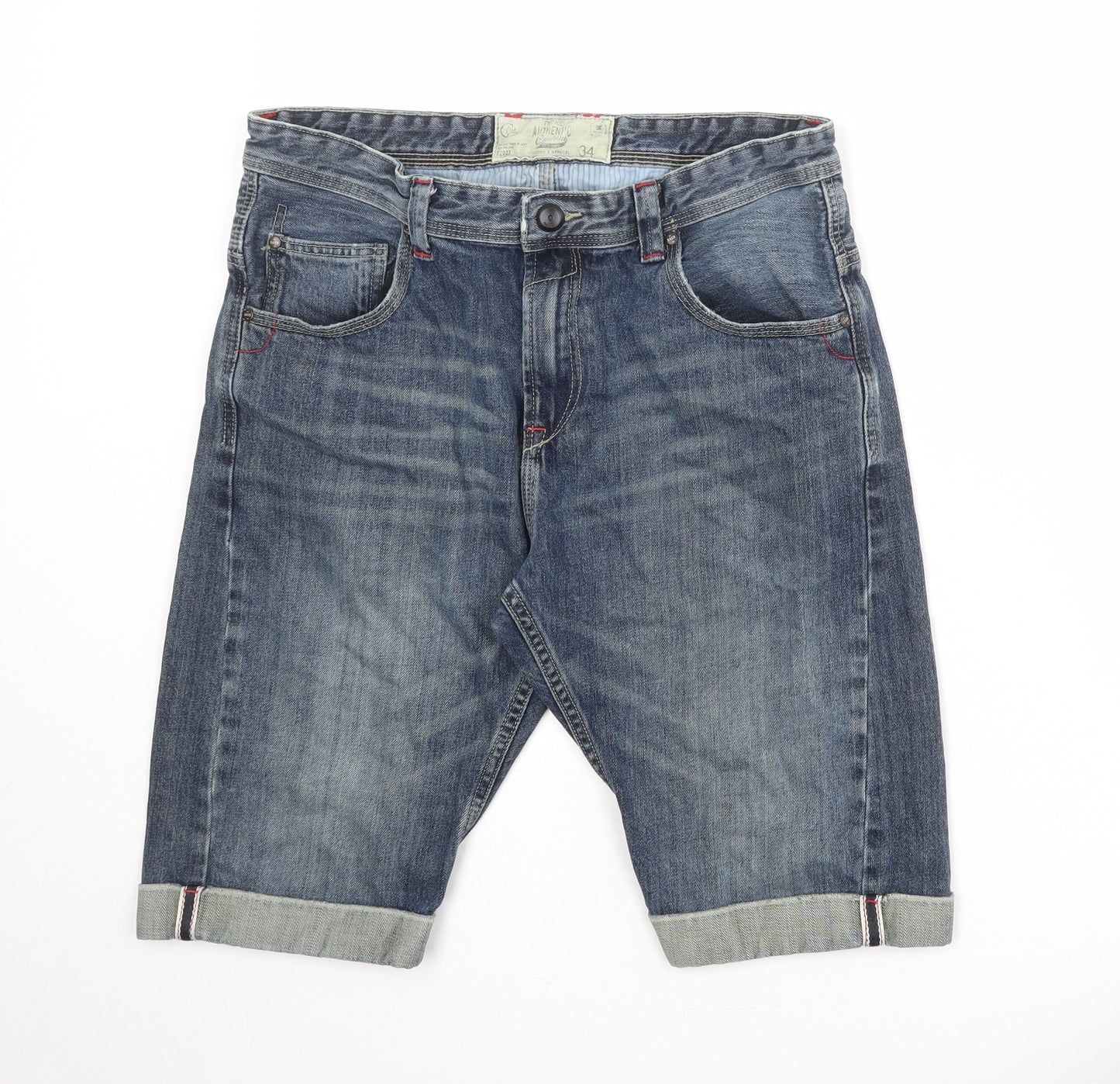 NEXT Mens Blue Cotton Chino Shorts Size 34 in Regular Zip