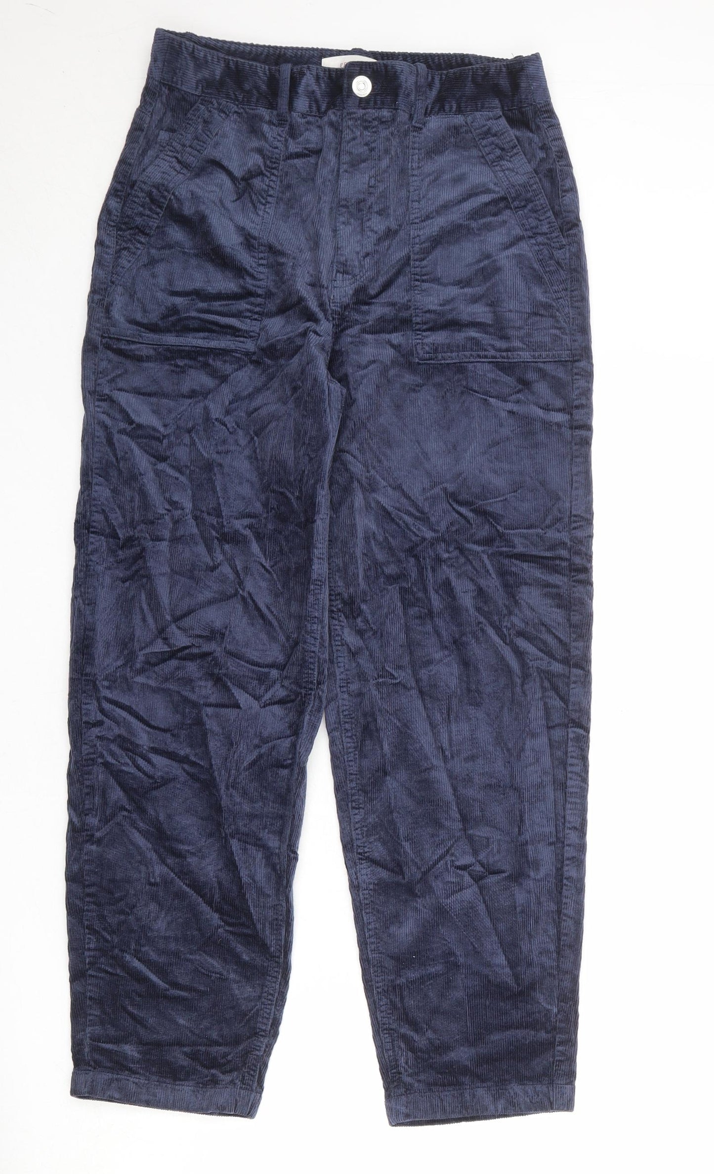 Per Una Womens Blue Cotton Trousers Size 10 Regular Zip
