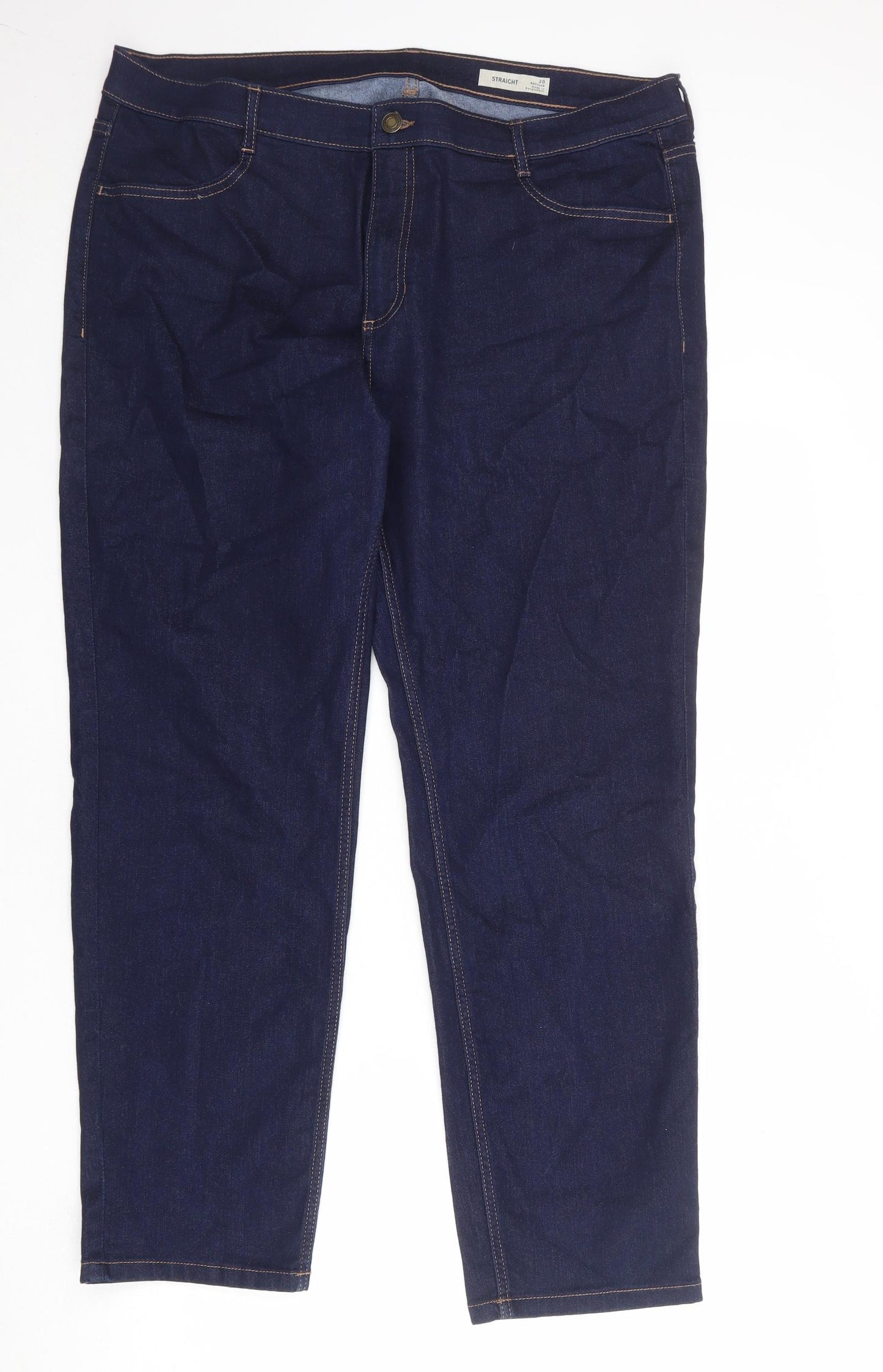 Marks and Spencer Womens Blue Cotton Straight Jeans Size 20 Regular Zip
