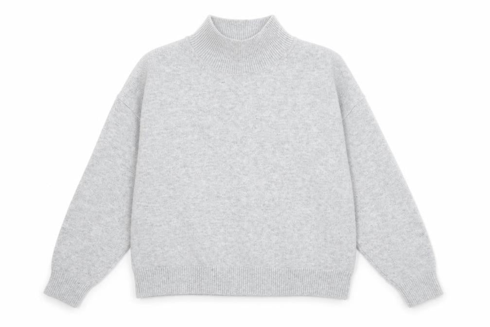 Front view of H&M women’s grey high neck polyester jumper, size M
