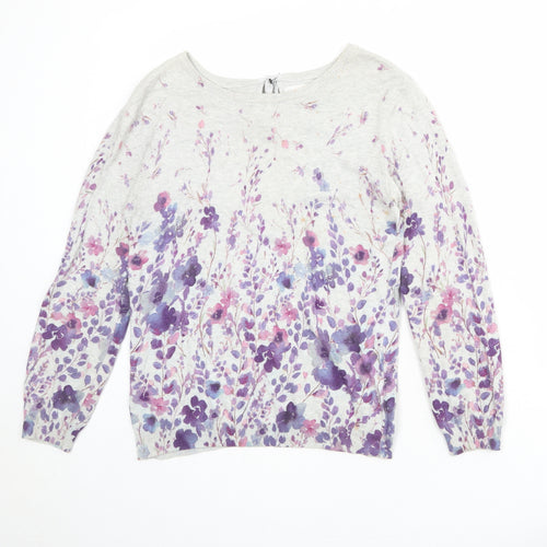 RJR.John Rocha Womens Grey Round Neck Floral 100% Cotton Pullover Jumper Size 8