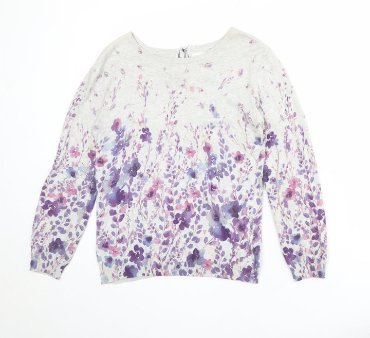 RJR.John Rocha Womens Grey Round Neck Floral 100% Cotton Pullover Jumper Size 8