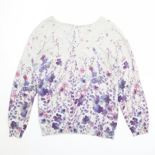 RJR.John Rocha Womens Grey Round Neck Floral 100% Cotton Pullover Jumper Size 8