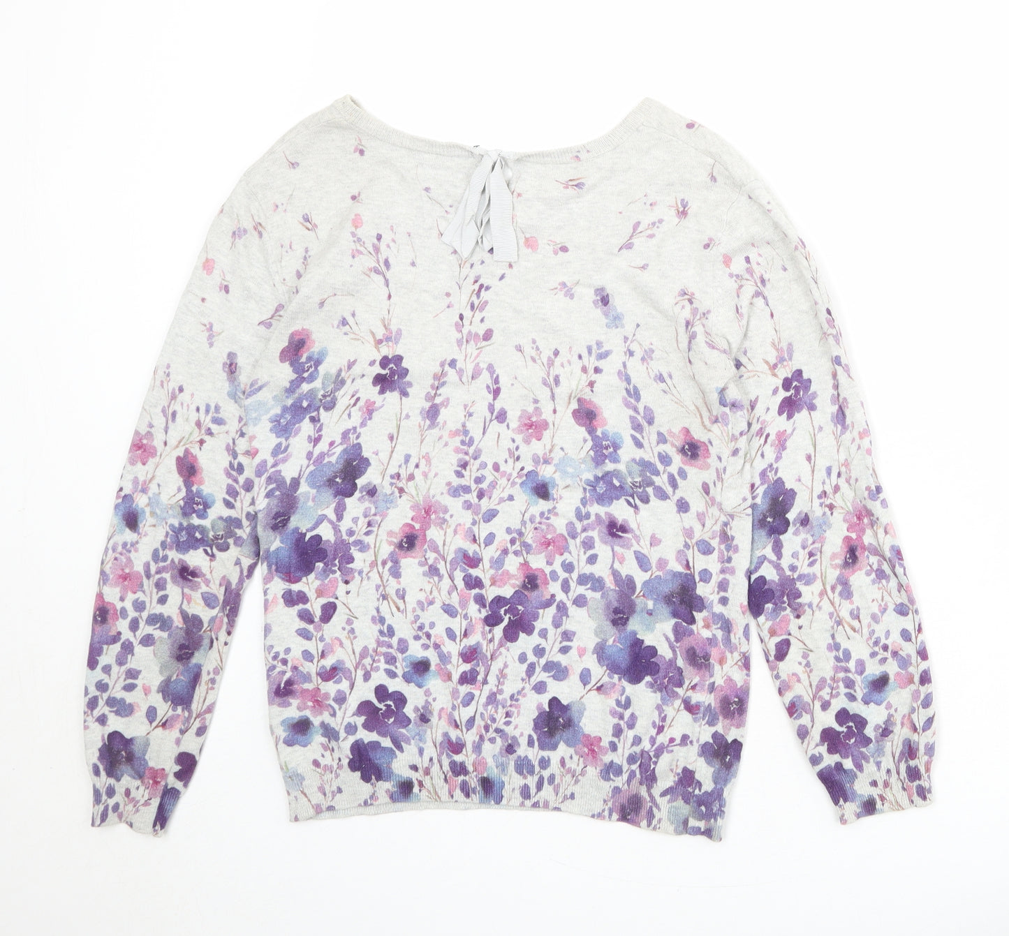RJR.John Rocha Womens Grey Round Neck Floral 100% Cotton Pullover Jumper Size 8
