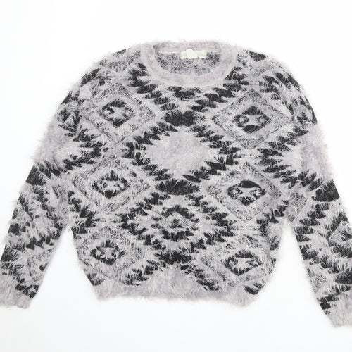 Staring at Stars Womens Grey Round Neck Geometric Nylon Pullover Jumper Size M