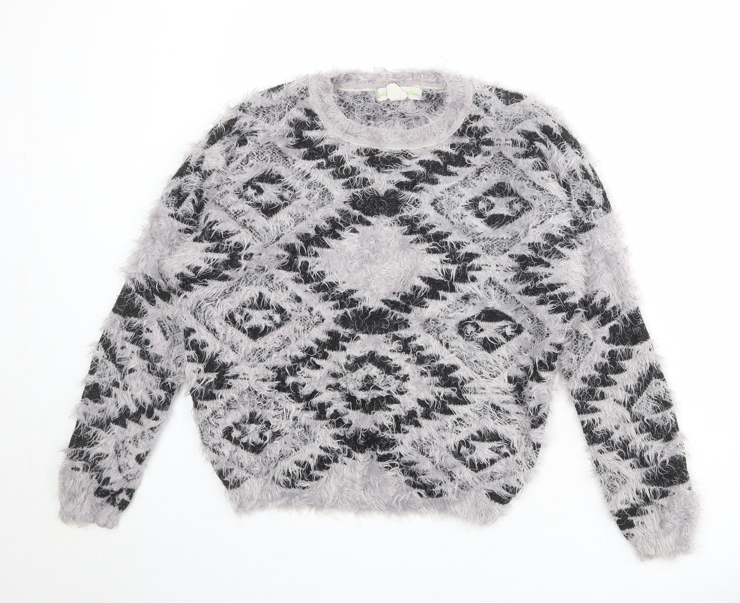 Staring at Stars Womens Grey Round Neck Geometric Nylon Pullover Jumper Size M