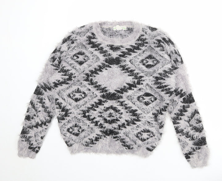 Staring at Stars Womens Grey Round Neck Geometric Nylon Pullover Jumper Size M