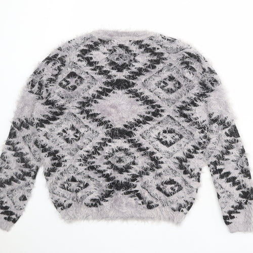 Staring at Stars Womens Grey Round Neck Geometric Nylon Pullover Jumper Size M