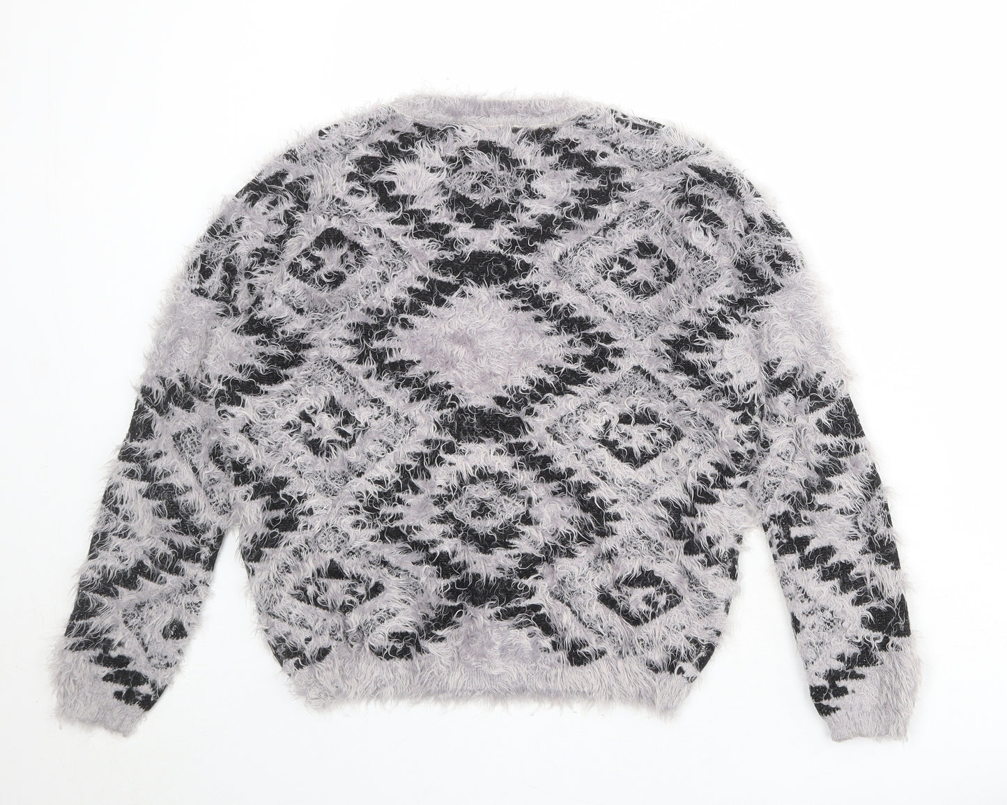 Staring at Stars Womens Grey Round Neck Geometric Nylon Pullover Jumper Size M