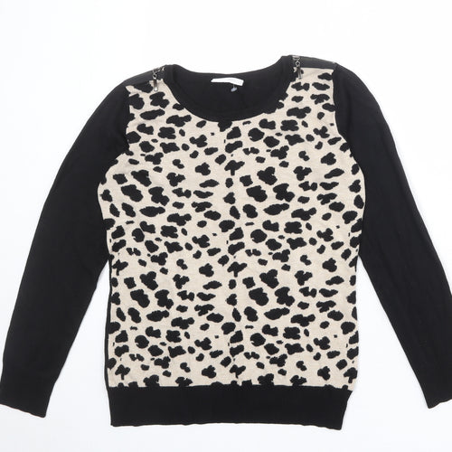 Wallis Womens Black Round Neck Geometric Viscose Pullover Jumper Size 10