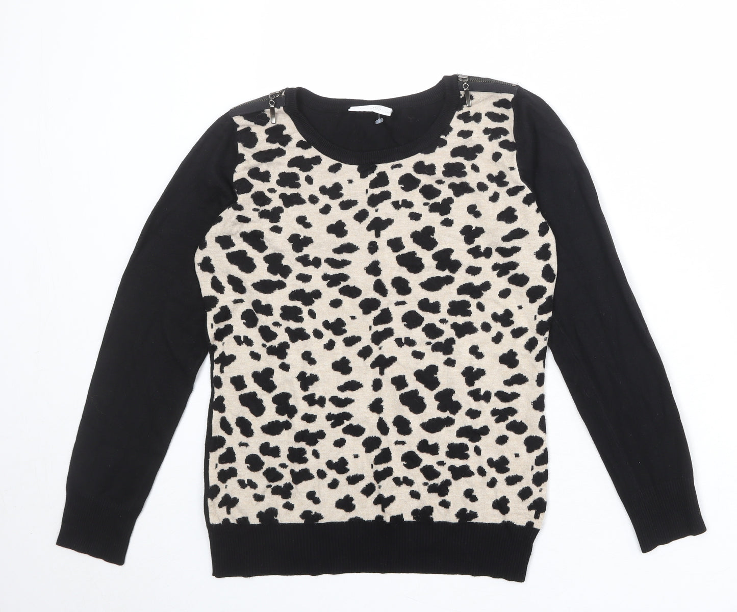 Wallis Womens Black Round Neck Geometric Viscose Pullover Jumper Size 10