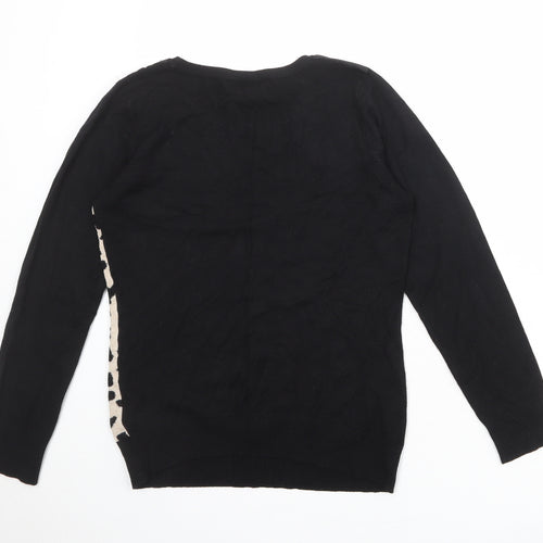 Wallis Womens Black Round Neck Geometric Viscose Pullover Jumper Size 10