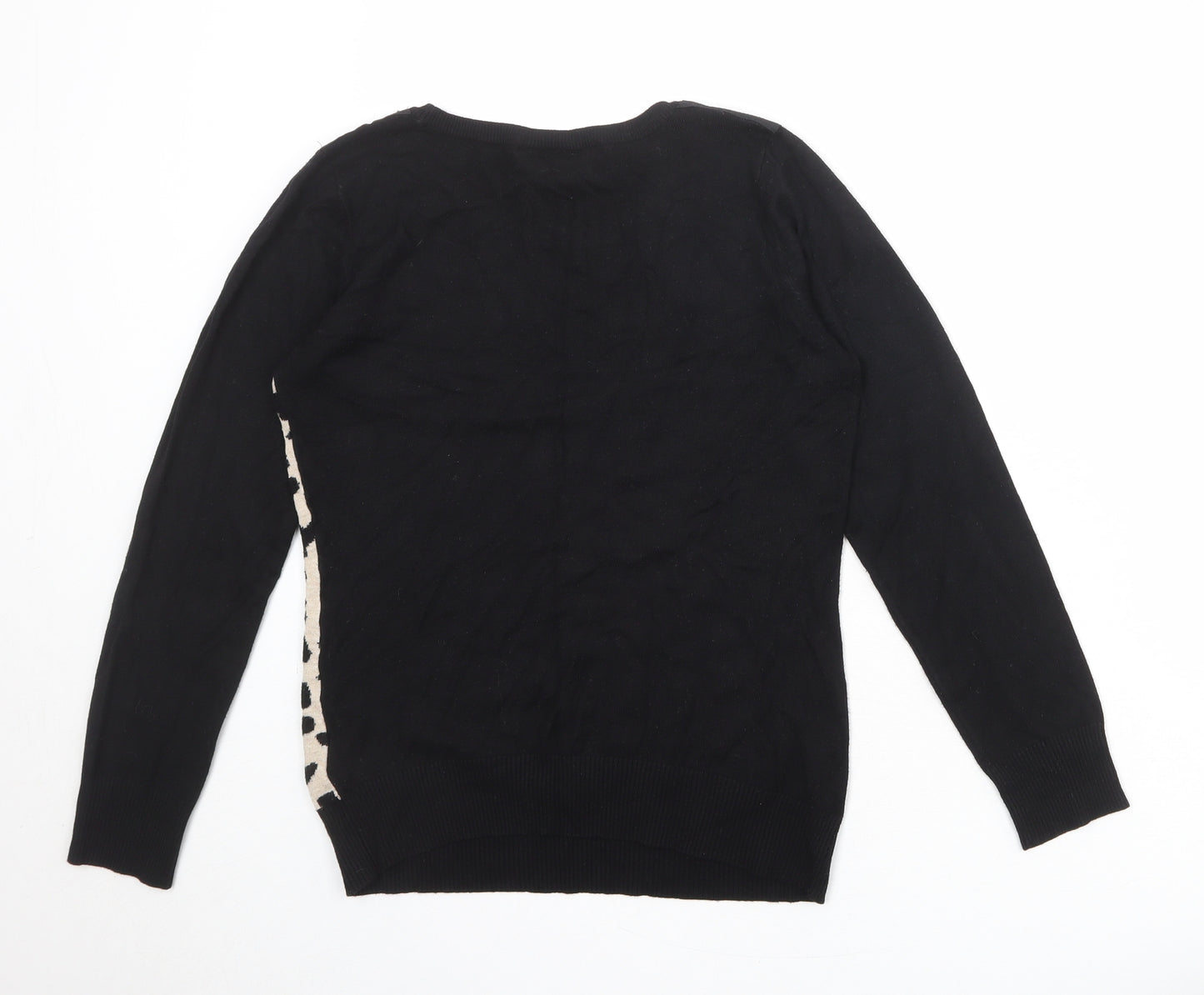 Wallis Womens Black Round Neck Geometric Viscose Pullover Jumper Size 10