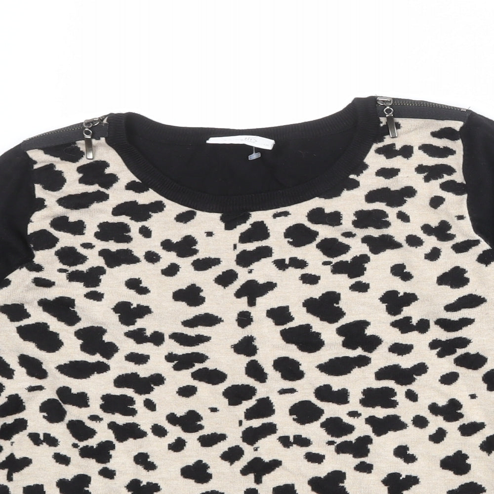 Wallis Womens Black Round Neck Geometric Viscose Pullover Jumper Size 10