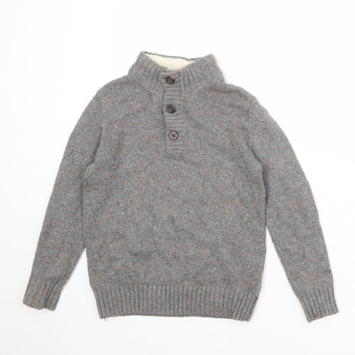Gap Boys Grey High Neck Cotton Henley Jumper Size 6-7 Years Button