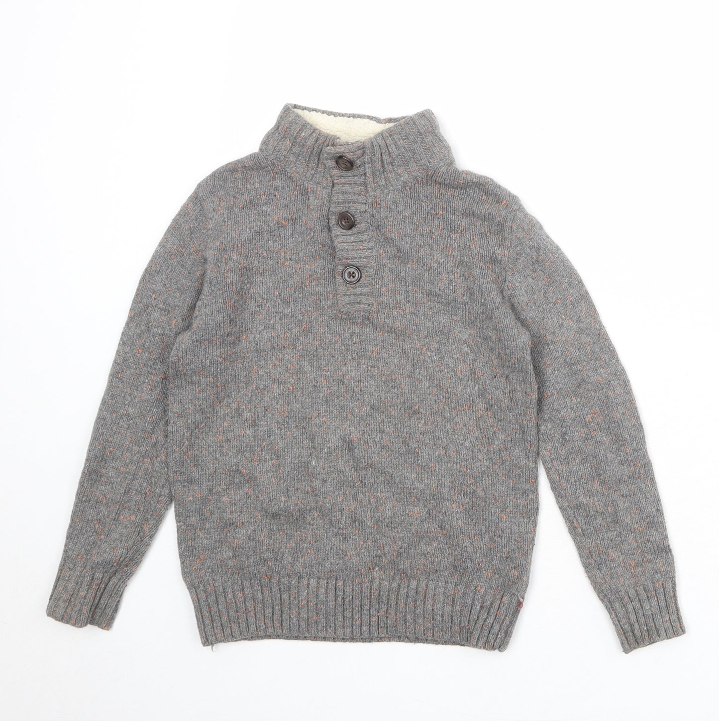 Gap Boys Grey High Neck Cotton Henley Jumper Size 6-7 Years Button