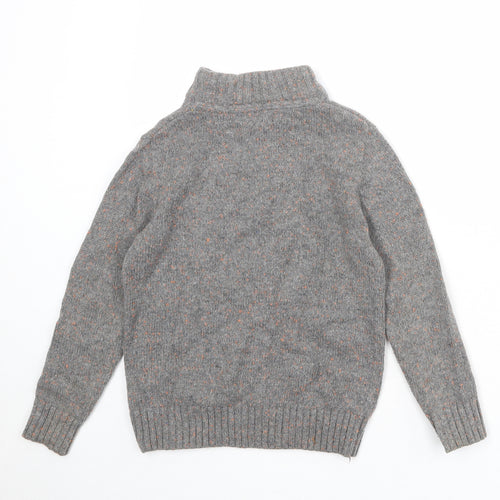 Gap Boys Grey High Neck Cotton Henley Jumper Size 6-7 Years Button