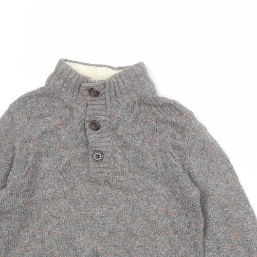 Gap Boys Grey High Neck Cotton Henley Jumper Size 6-7 Years Button
