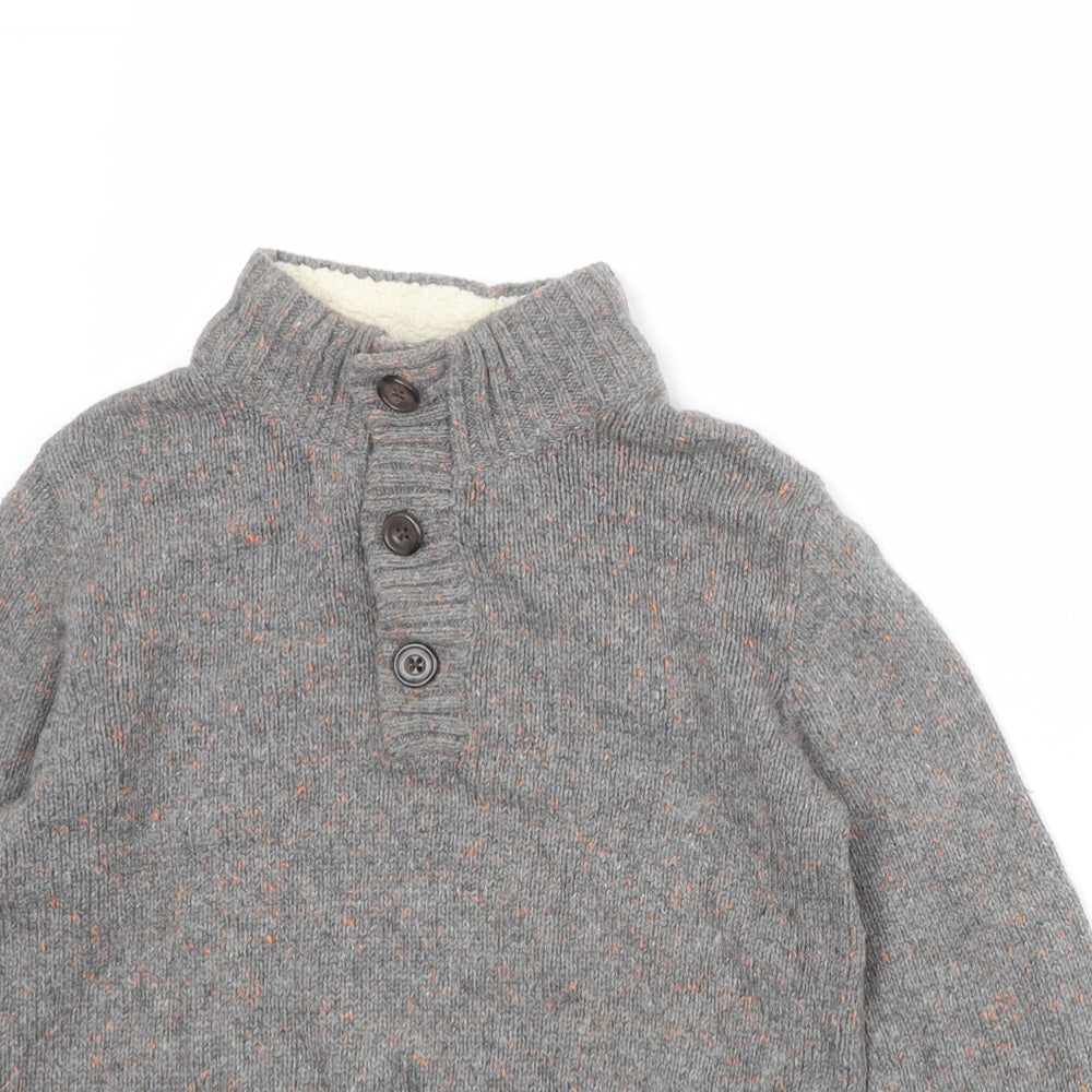 Gap Boys Grey High Neck Cotton Henley Jumper Size 6-7 Years Button