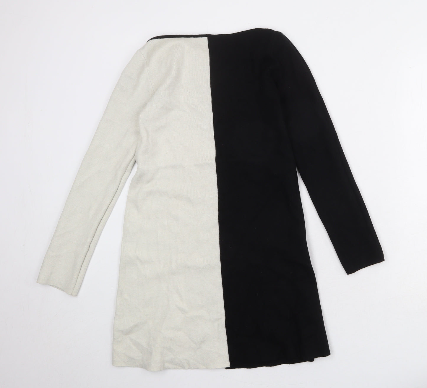 Zara Womens Black Colourblock Viscose Shift Size S Boat Neck Pullover - Slash Neck