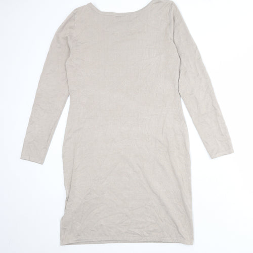 bpc Womens Beige Viscose Shift Size M Round Neck Pullover