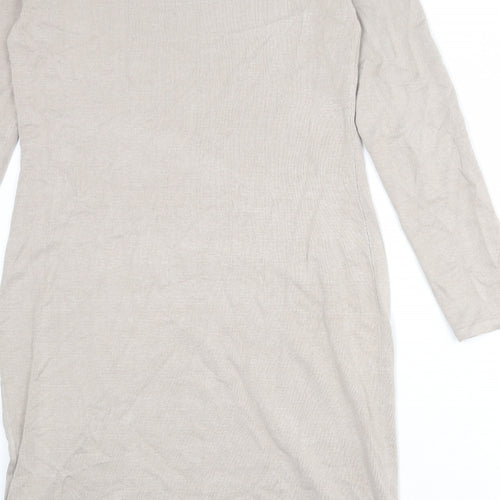 bpc Womens Beige Viscose Shift Size M Round Neck Pullover