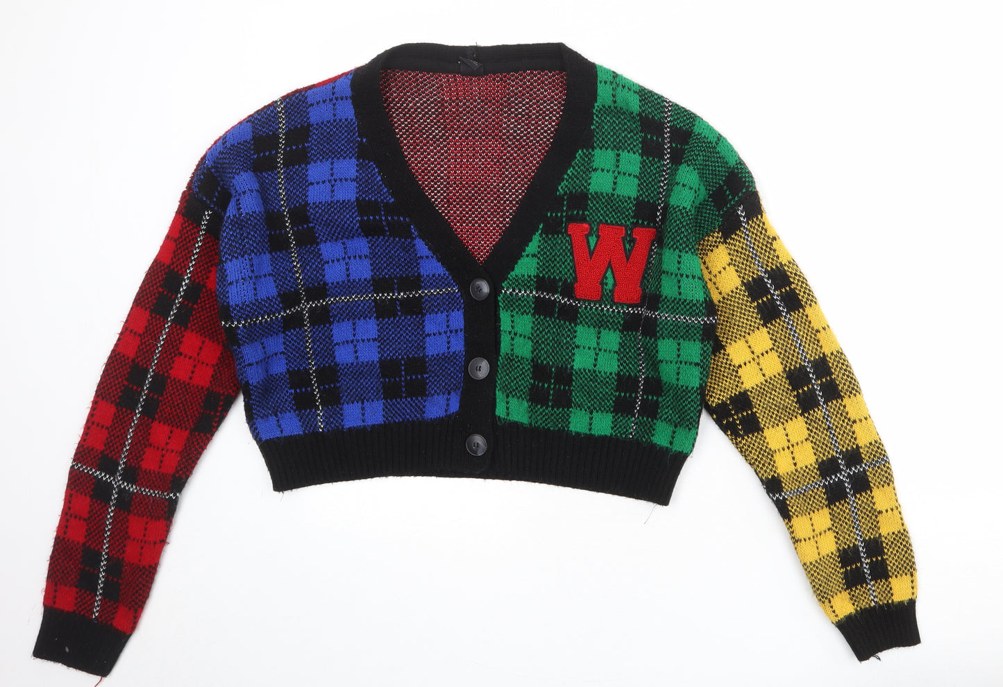 Urban Outfitters Womens Multicoloured V-Neck Plaid Acrylic Cardigan Jumper Size M