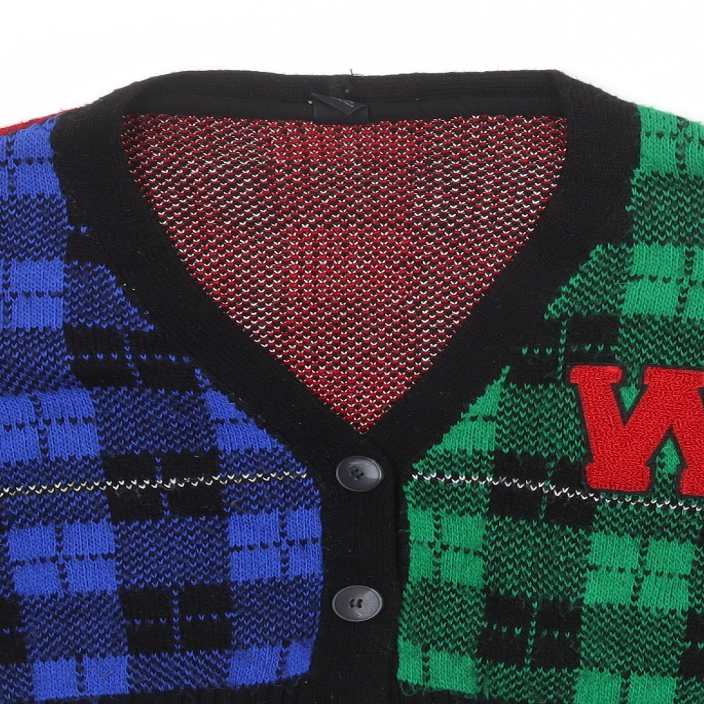 Urban Outfitters Womens Multicoloured V-Neck Plaid Acrylic Cardigan Jumper Size M